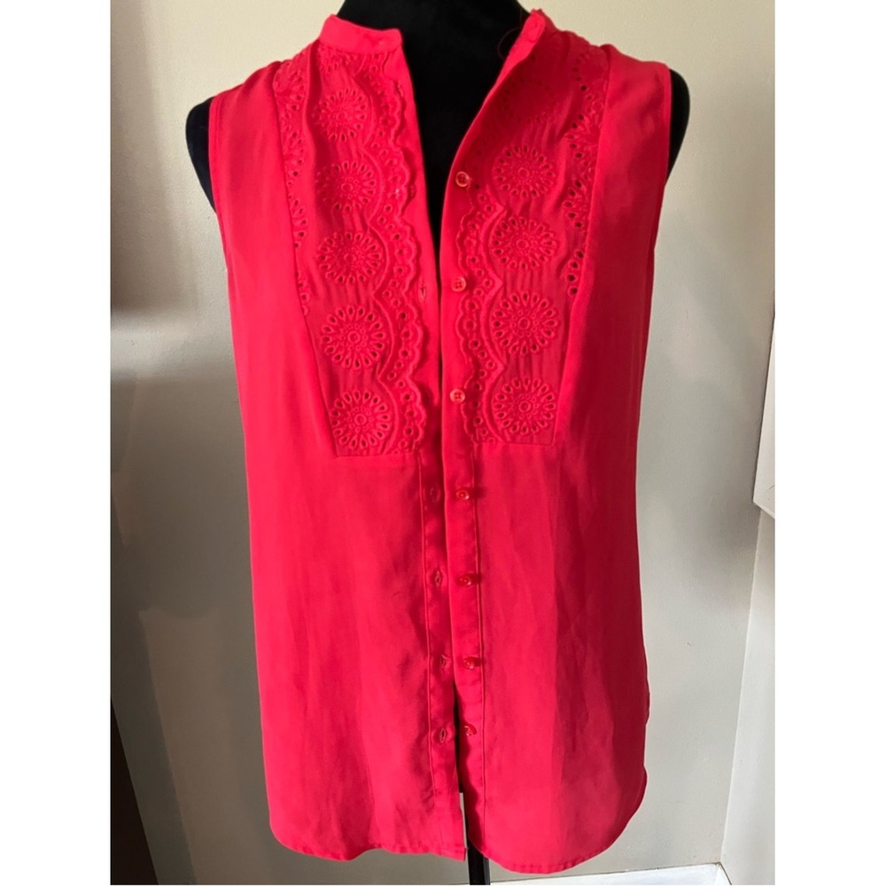 Maeve Anthropologie Sleeveless Blouse Size 2 Pink Eyelet Button Front Top
